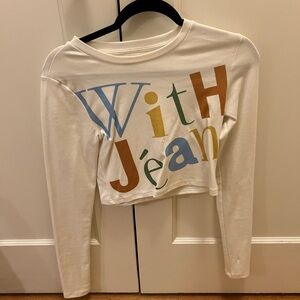 With Jean Cream Long Sleeve Graphic Crop Tee